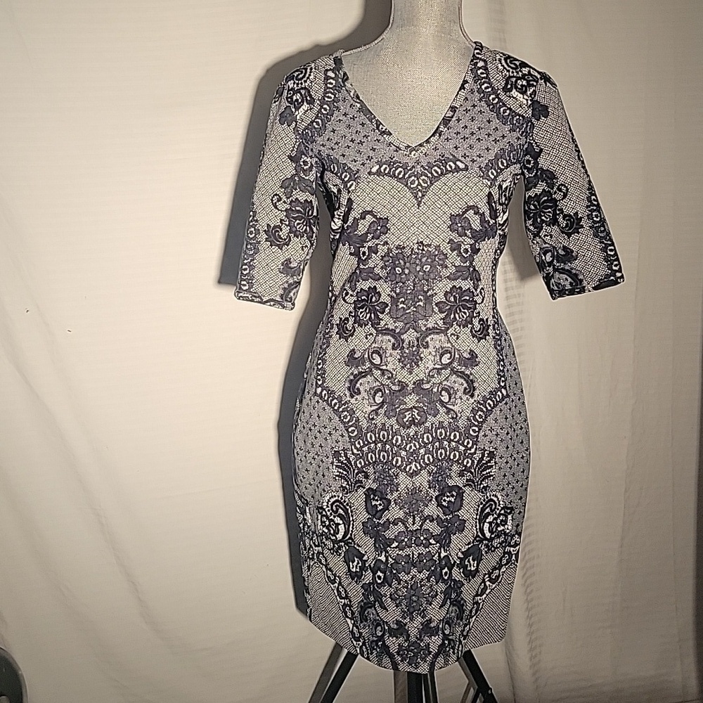 Baraschi Womens Black & Gray, Quarter Sleeves, Midi Dress, Size: 4